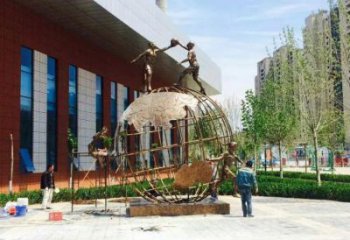 地球儀雕塑精選，歐式風(fēng)格，藝術(shù)地球儀人物雕塑指用