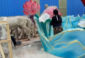 抽象荷花雕塑制造，公園雕塑，彩繪荷花雕塑展品