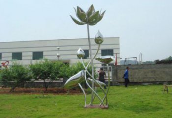 鏡面荷花雕塑，不銹鋼植物雕塑，景觀美陳擺件