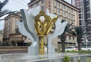 抽象荷花雕塑展品，小區(qū)雕塑，不銹鋼荷花雕塑制作廠家