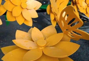 黃蓮花雕塑預(yù)定，露天雕塑，公園烤漆黃蓮花雕塑廠家