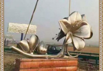 景觀喇叭花雕塑，仿真金屬花朵雕塑，美陳裝飾系列