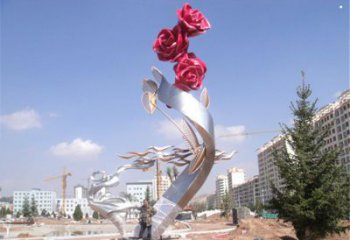 烤漆月季雕塑承接，美陳雕塑，月季花朵雕塑廠家