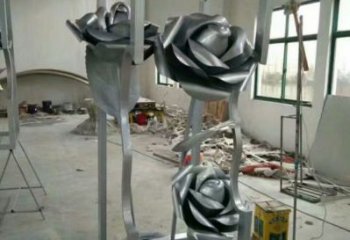 月季花雕塑制作，美陳雕塑，不銹鋼月季花雕塑定制廠家