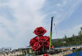 玫瑰花朵雕塑廠家，村標概念，玫瑰花朵雕塑制作觀賞型