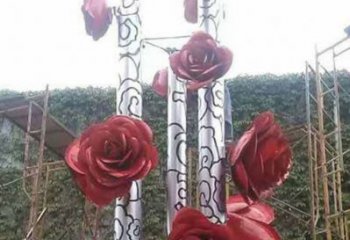 玫瑰花朵雕塑定做，公園小品，烤漆玫瑰花朵雕塑廠家