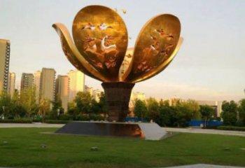 山茶花雕塑優(yōu)價，村標概念，不銹鋼山茶花雕塑生產(chǎn)
