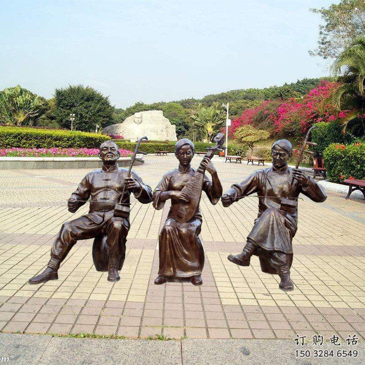 拉二胡雕塑承接，校園雕塑，民俗人物雕塑定制