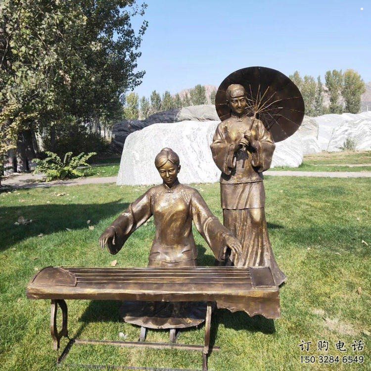 彈古箏雕塑定價，景觀雕塑，民俗人物雕塑擺件