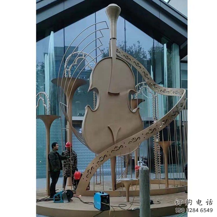 提琴雕塑定制，市標(biāo)雕塑，不銹鋼提琴雕塑
