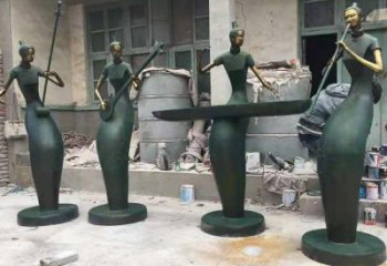 彈古箏雕塑供求，村標(biāo)概念，民俗人物雕塑制作承接