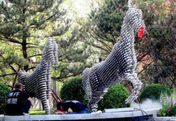 方塊馬雕塑定制，露天雕塑，不銹鋼方塊馬雕塑展品