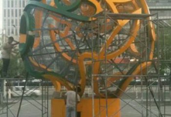 鏤空球雕塑定制，街頭雕塑，烤漆鏤空球雕塑制作