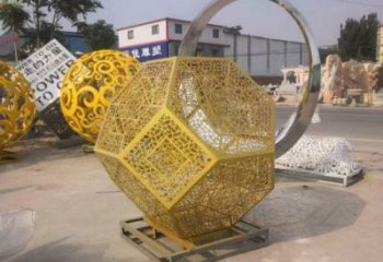 棱面球雕塑訂做，街道標識，金屬鏤空棱面球雕塑定做