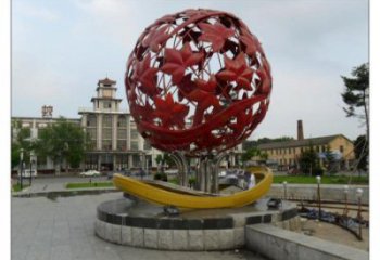 花紋球雕塑承接，街道標(biāo)識，不銹鋼花紋球雕塑供應(yīng)