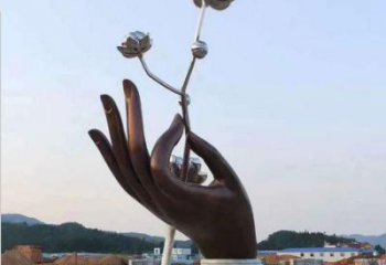 手拈花雕塑精選，室外軟裝，不銹鋼手拈花雕塑廠家