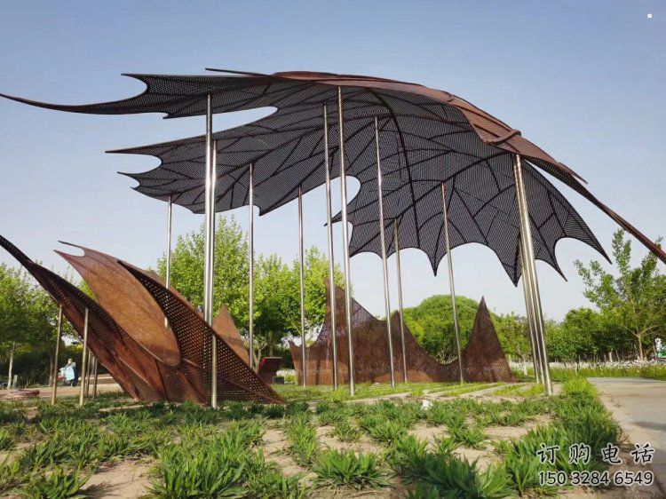 鏤空楓葉雕塑觀賞型，街景小品，鐵藝楓葉雕塑常用