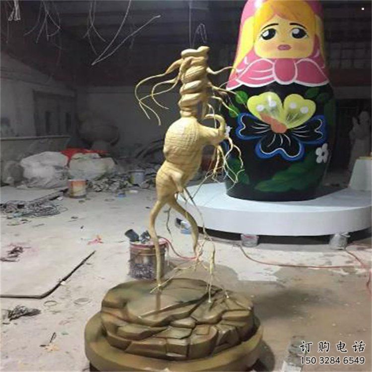 人參雕塑通用，彩鋼制作，景觀人參樹雕塑指用