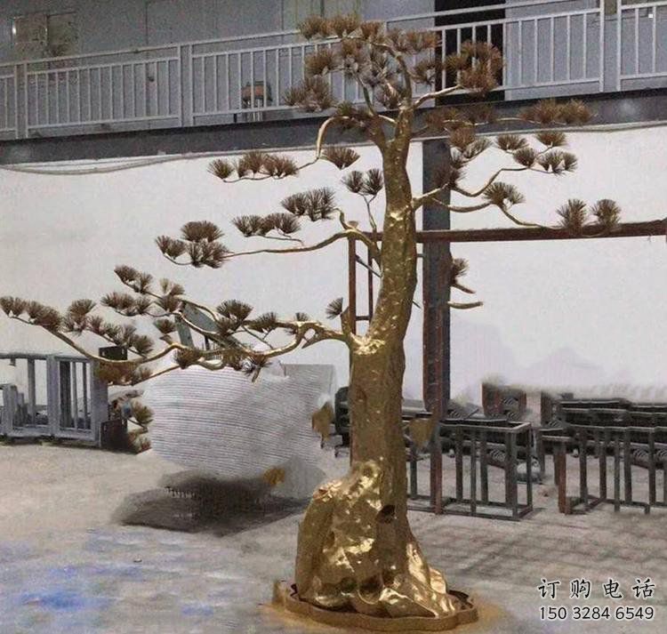 松樹雕塑廠家，村標概念，不銹鋼松樹雕塑通用