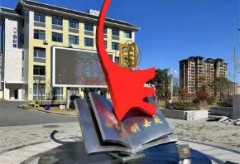 書籍雕塑制造，白鋼構(gòu)件，校園文化書籍雕塑廠家提供