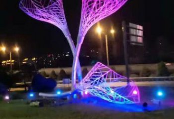 樹葉雕塑供需，室外軟裝，金屬燈光樹葉雕塑制作