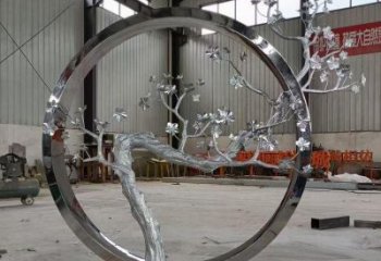 梅花樹雕塑制造，城區(qū)小品，不銹鋼梅花樹雕塑提供