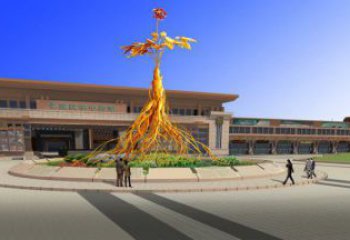 人參雕塑定做，小區(qū)雕塑，彩色人參樹雕塑制造商