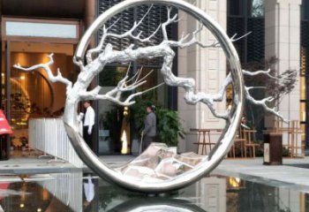 圓環(huán)樹雕塑訂做，戶外雕塑，不銹鋼圓環(huán)樹雕塑供給
