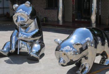 熊貓雕塑通用，街景小品，不銹鋼熊貓雕塑制造