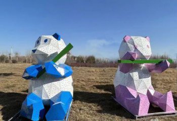 景觀熊貓雕塑批發(fā)，幾何工藝，切面熊貓雕塑承接
