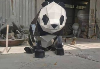 熊貓雕塑制造，白鋼構件，幾何切面熊貓雕塑提供