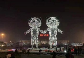 金屬熊貓雕塑制造，景觀雕塑，鏤空熊貓雕塑制作廠家
