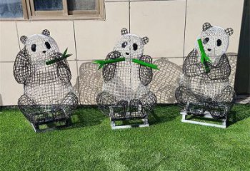 室外熊貓雕塑展品，公園小品，鏤空熊貓雕塑廠家供需