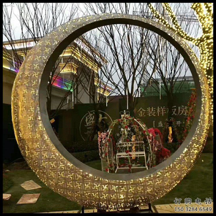 月牙雕塑訂做，城市裝飾，庭院鏤空月牙雕塑展品