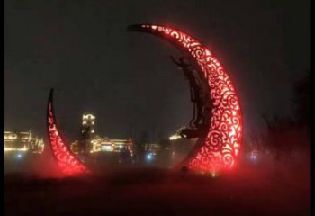 公園月亮牙雕塑，噴砂發(fā)光雕塑，鍛造工藝