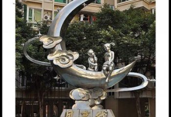 現(xiàn)代月牙雕塑定制，中式工藝，鏤空月牙雕塑造型優(yōu)價