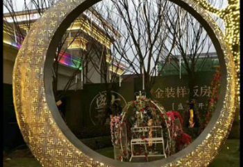 月牙雕塑訂做，城市裝飾，庭院鏤空月牙雕塑展品