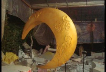景區(qū)月亮船雕塑，鍍金歐式雕塑，鐵藝材質(zhì)