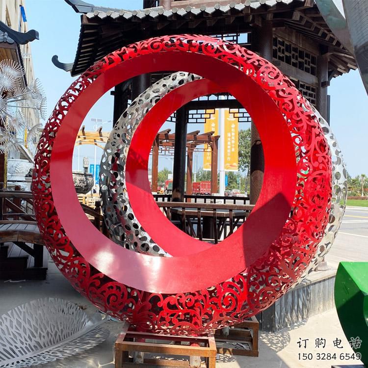 雙環(huán)雕塑精品，白鋼構(gòu)件，別墅不銹鋼雙環(huán)雕塑供求