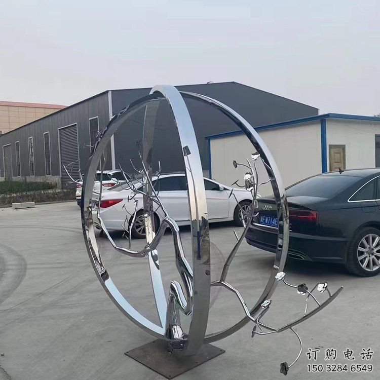 城市圓環(huán)雕塑，網(wǎng)格景觀雕塑，拋光效果