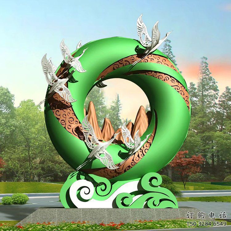 中式圓環(huán)雕塑定價(jià)，街頭雕塑，烤漆圓環(huán)雕塑精選