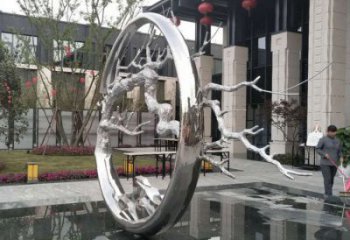 圓環(huán)樹雕塑定制，市標雕塑，不銹鋼圓環(huán)樹雕塑定做