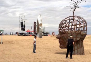 鏤空人頭像雕塑供應(yīng)，城區(qū)小品，鐵藝人頭像雕塑制造商