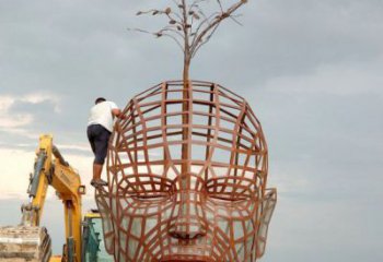 鐵藝人頭像雕塑制造商，室外軟裝，鏤空人頭像雕塑制作承接