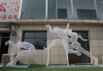 鏤空體育雕塑常用，公園小品，鐵藝運(yùn)動(dòng)人物雕塑生產(chǎn)商