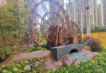 水車雕塑選用，小區(qū)擺件，大型水車雕塑公司
