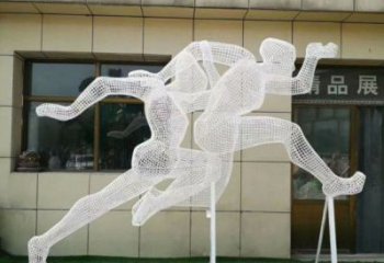 長安鏤空跨欄雕塑制造商，透雕雕塑，鐵藝體育人物雕塑供給