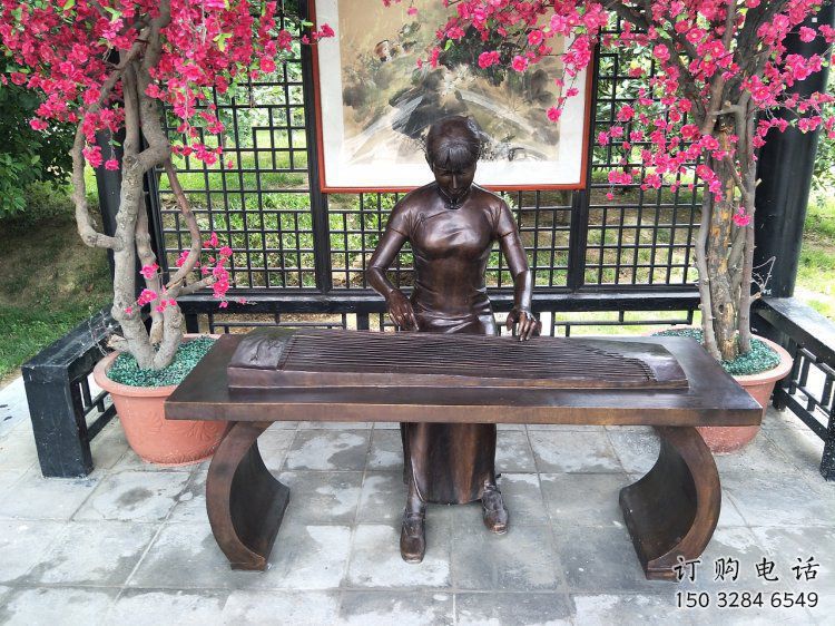 孝感彈古箏雕塑廠家，景觀概念，民俗人物雕塑通用