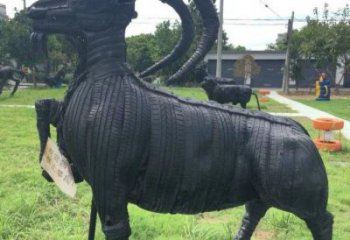 黃石輪胎山羊雕塑供應(yīng)，公園雕塑，鑄銅輪胎羊雕塑供求