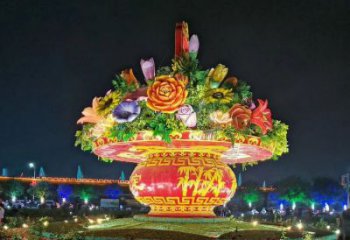 街道花籃雕塑，鍛造景觀雕塑，古銅效果